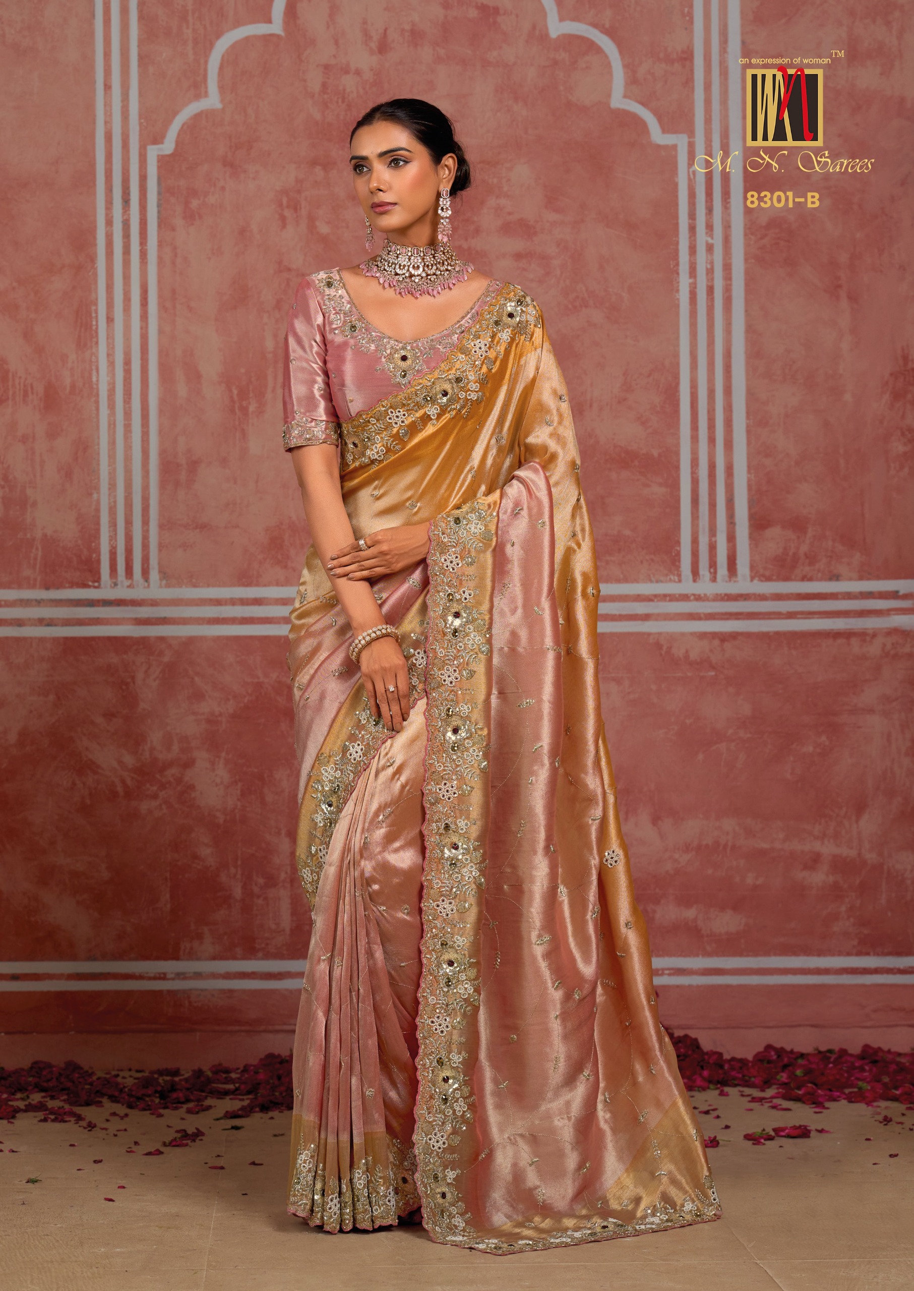 M.N Super Hit Series Colour's Pure Silk Saree with Rich Handwork — Designer Partywear Sarees, Vardan Ethnic wholesale from Surat — view 17