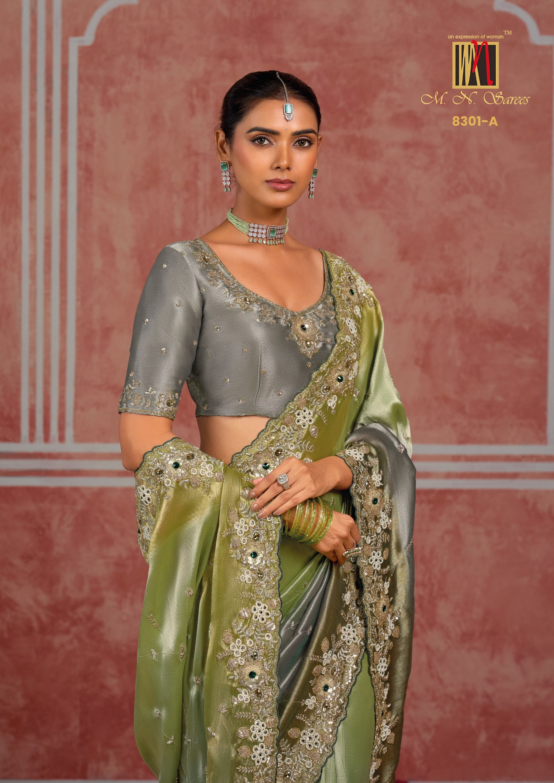 M.N Super Hit Series Colour's Pure Silk Saree with Rich Handwork — Designer Partywear Sarees, Vardan Ethnic wholesale from Surat — view 18