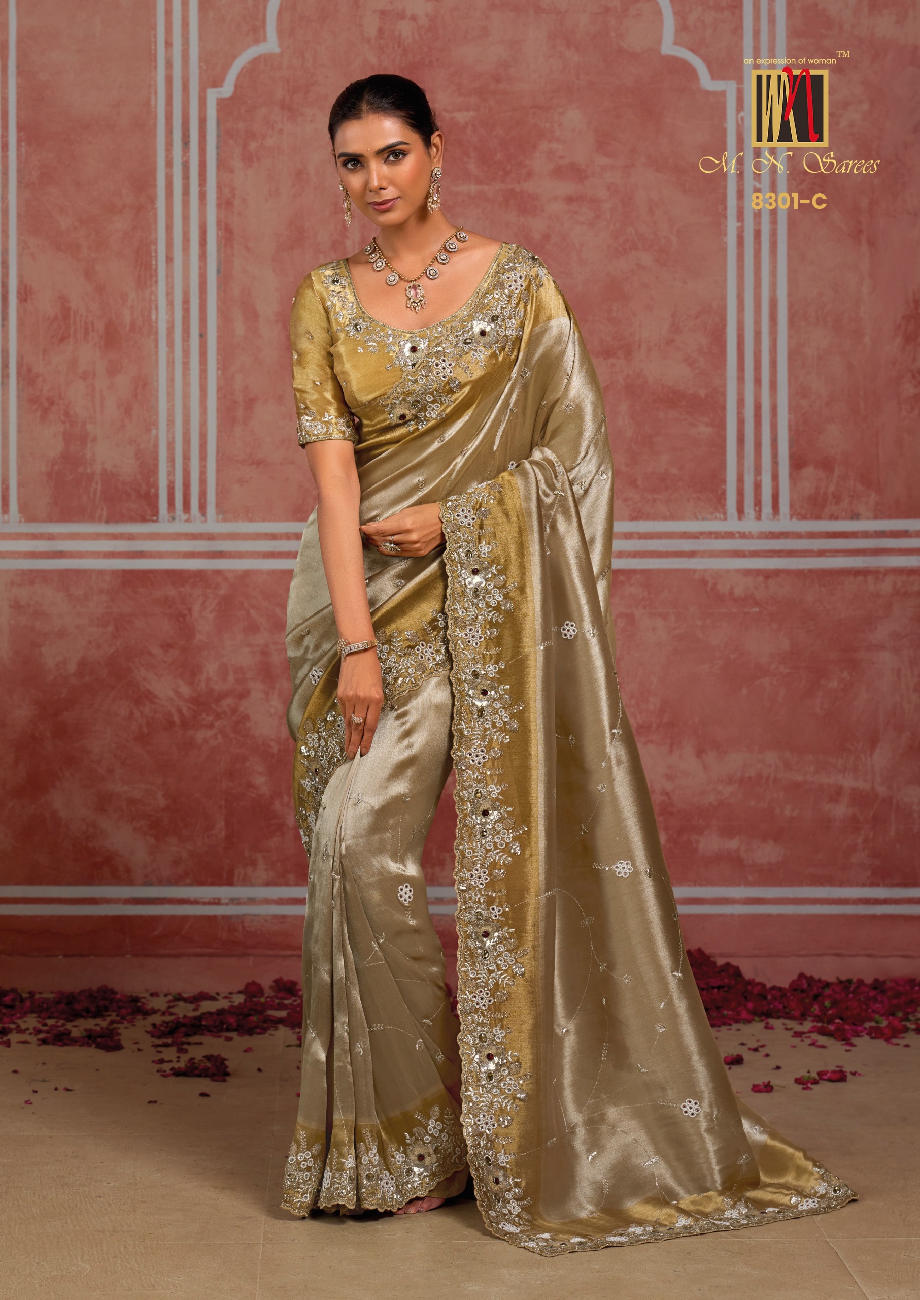 M.N Super Hit Series Colour's Pure Silk Saree with Rich Handwork — Designer Partywear Sarees, Vardan Ethnic wholesale from Surat — view 19