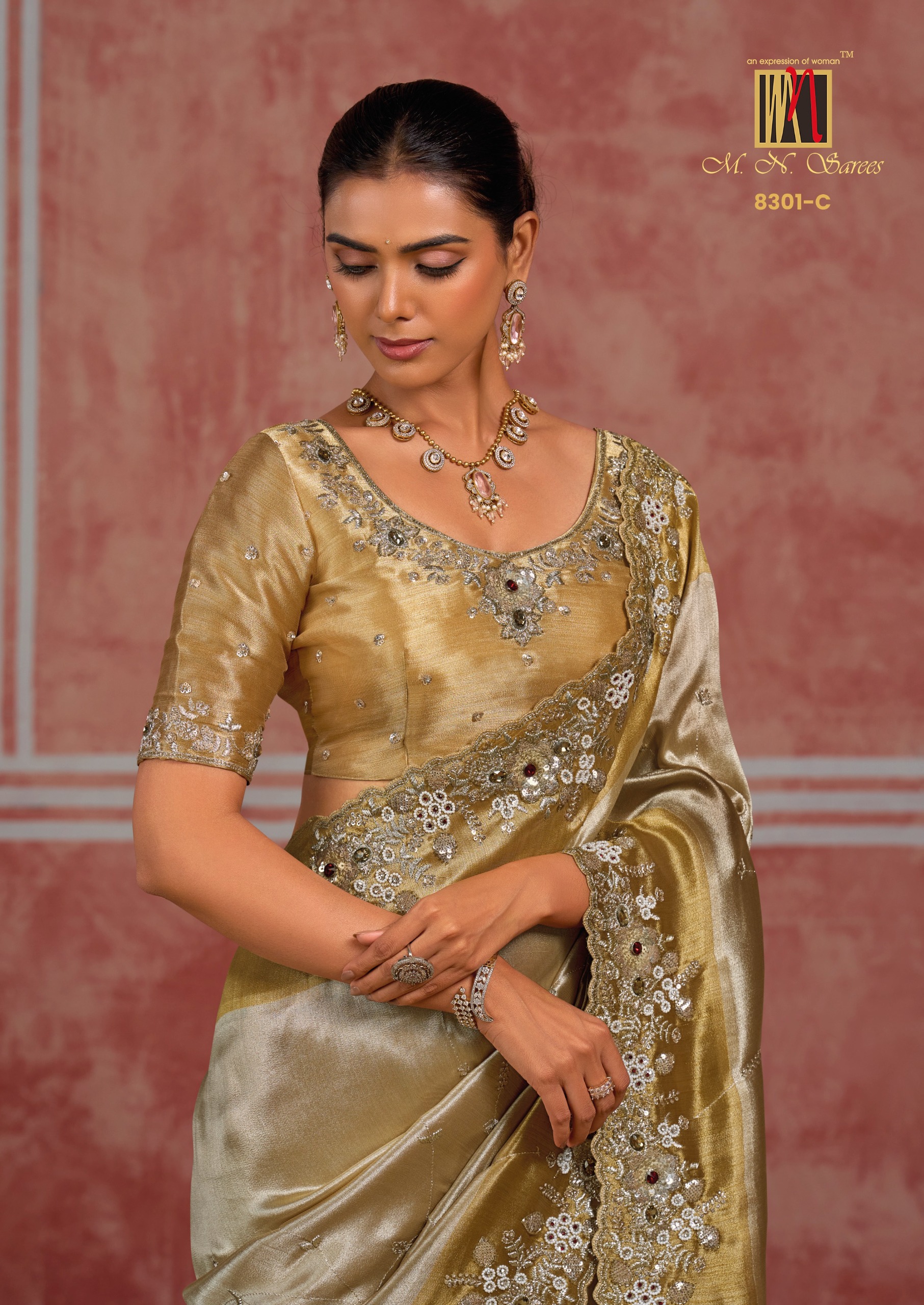 M.N Super Hit Series Colour's Pure Silk Saree with Rich Handwork — Designer Partywear Sarees, Vardan Ethnic wholesale from Surat — view 20