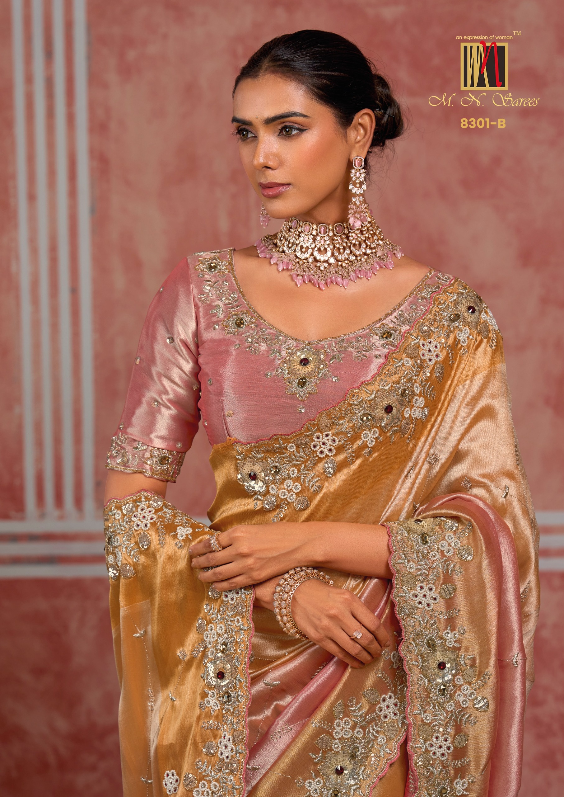M.N Super Hit Series Colour's Pure Silk Saree with Rich Handwork — Designer Partywear Sarees, Vardan Ethnic wholesale from Surat — view 21