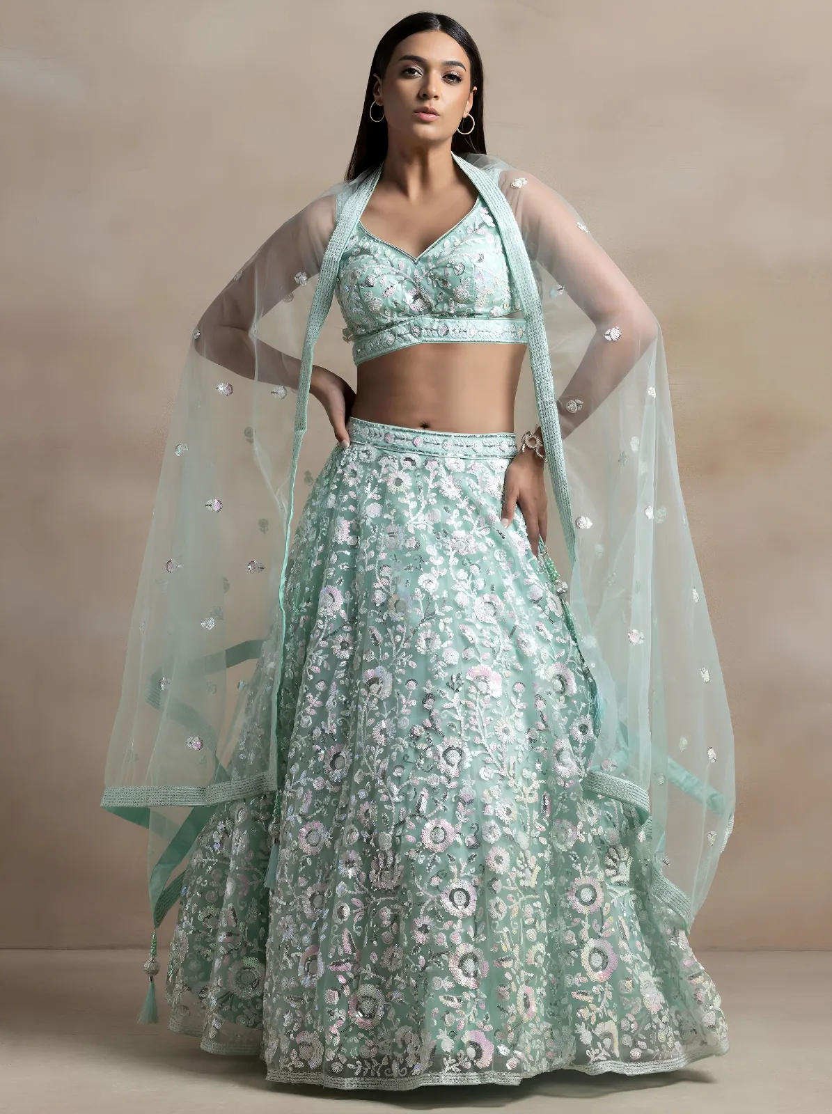 Zeel 5126 Aqua Blue Floral Sequins Embroidered Lehenga Choli
