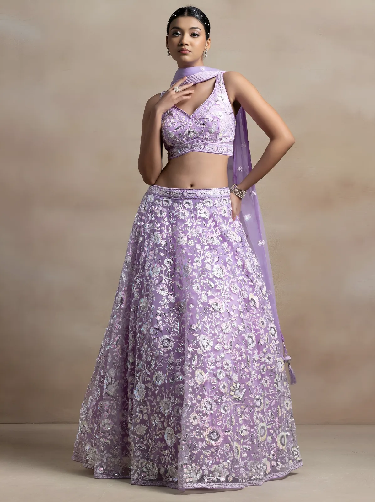 Zeel 5126 Lavender Floral Sequins Embroidered Lehenga Choli