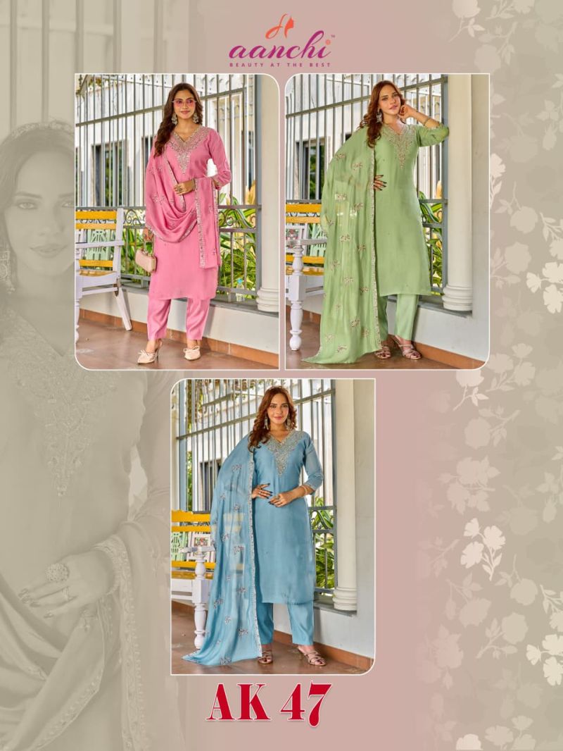 Aanchi Ak 47 Mul Cotton Embroidered Kurti With Bottom Set — Wholesale Kurtis, Aanchi wholesale from Surat — view 4