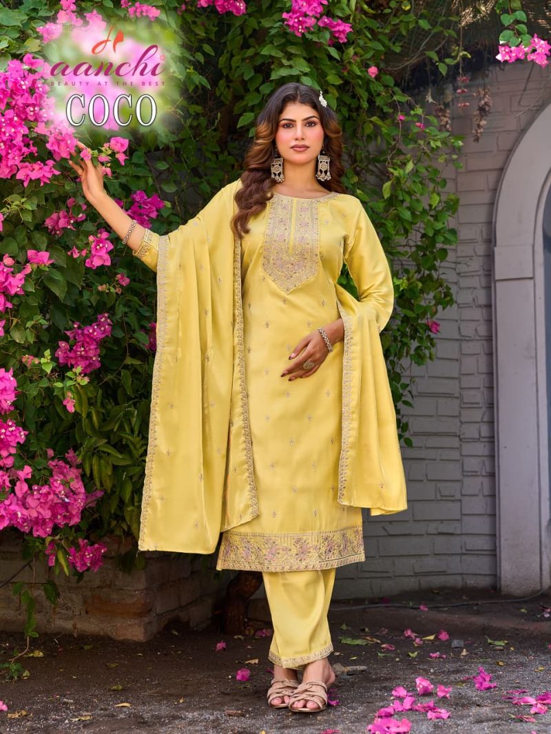 Aanchi Coco Roman Glass Embroidered Kurti With Bottom Dupatta Set — Wholesale Kurtis, Aanchi wholesale from Surat — view 3