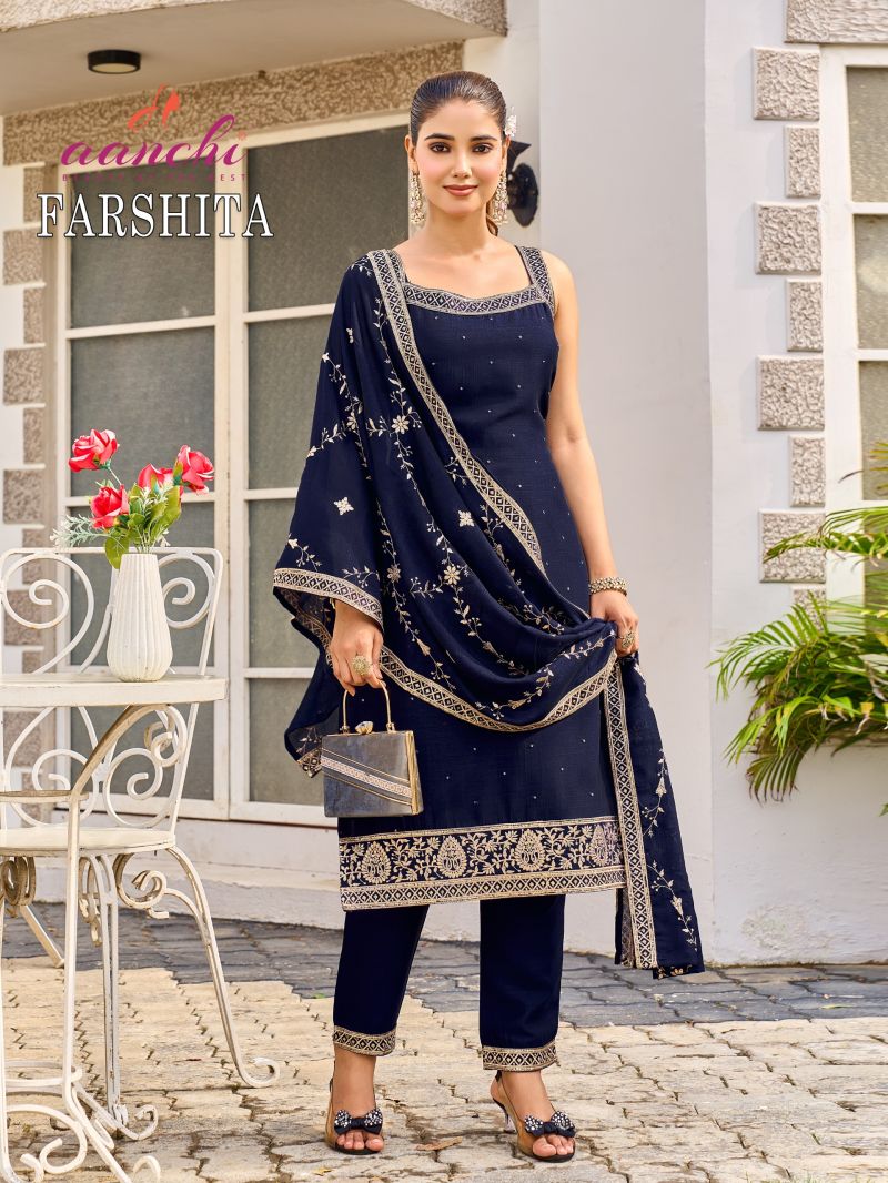 Aanchi Farshita Vichitra Silk Fancy Embroidered Kurti With Bottom Dupatta Set