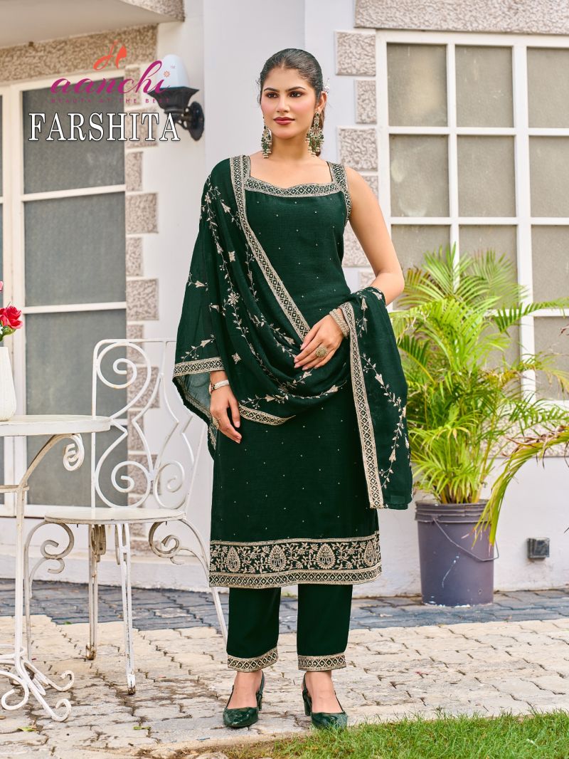 Aanchi Farshita Vichitra Silk Fancy Embroidered Kurti With Bottom Dupatta Set — Wholesale Readymade Suit, Vardan Ethnic wholesale from Surat — view 3