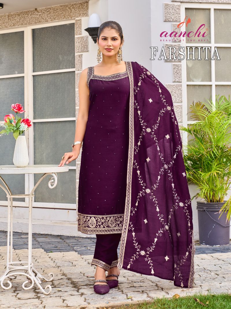 Aanchi Farshita Vichitra Silk Fancy Embroidered Kurti With Bottom Dupatta Set — Wholesale Readymade Suit, Vardan Ethnic wholesale from Surat — view 5