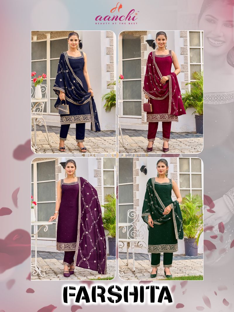 Aanchi Farshita Vichitra Silk Fancy Embroidered Kurti With Bottom Dupatta Set — Wholesale Readymade Suit, Vardan Ethnic wholesale from Surat — view 2