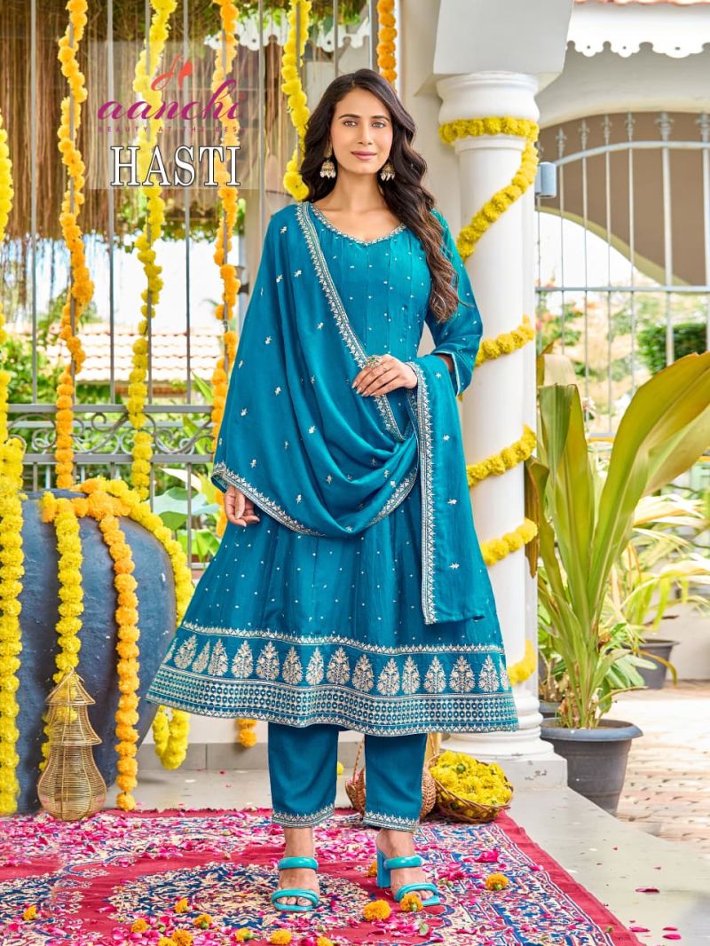 Aanchi Hasti Vichitra Embroidred Kurti With Botton Dupatta Set