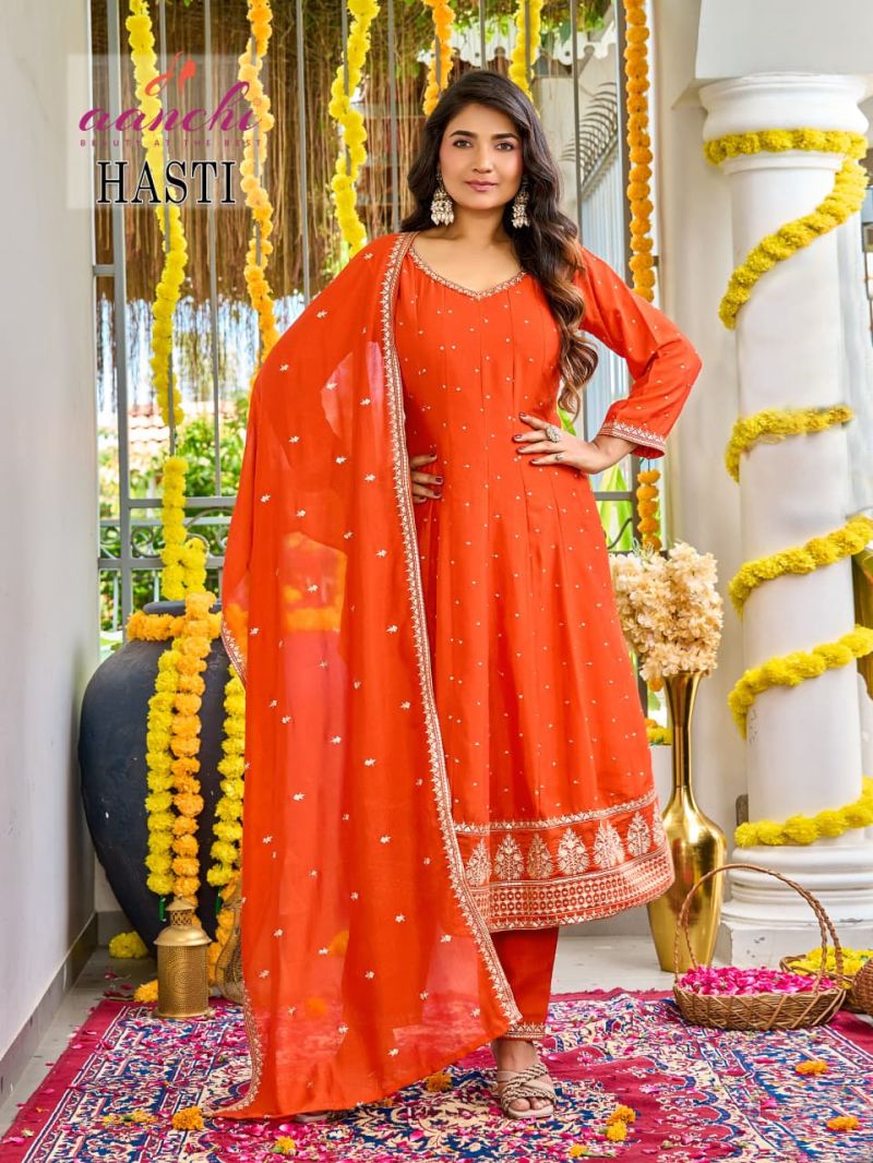 Aanchi Hasti Vichitra Embroidred Kurti With Botton Dupatta Set — Wholesale Readymade Suit, Aanchi wholesale from Surat — view 4