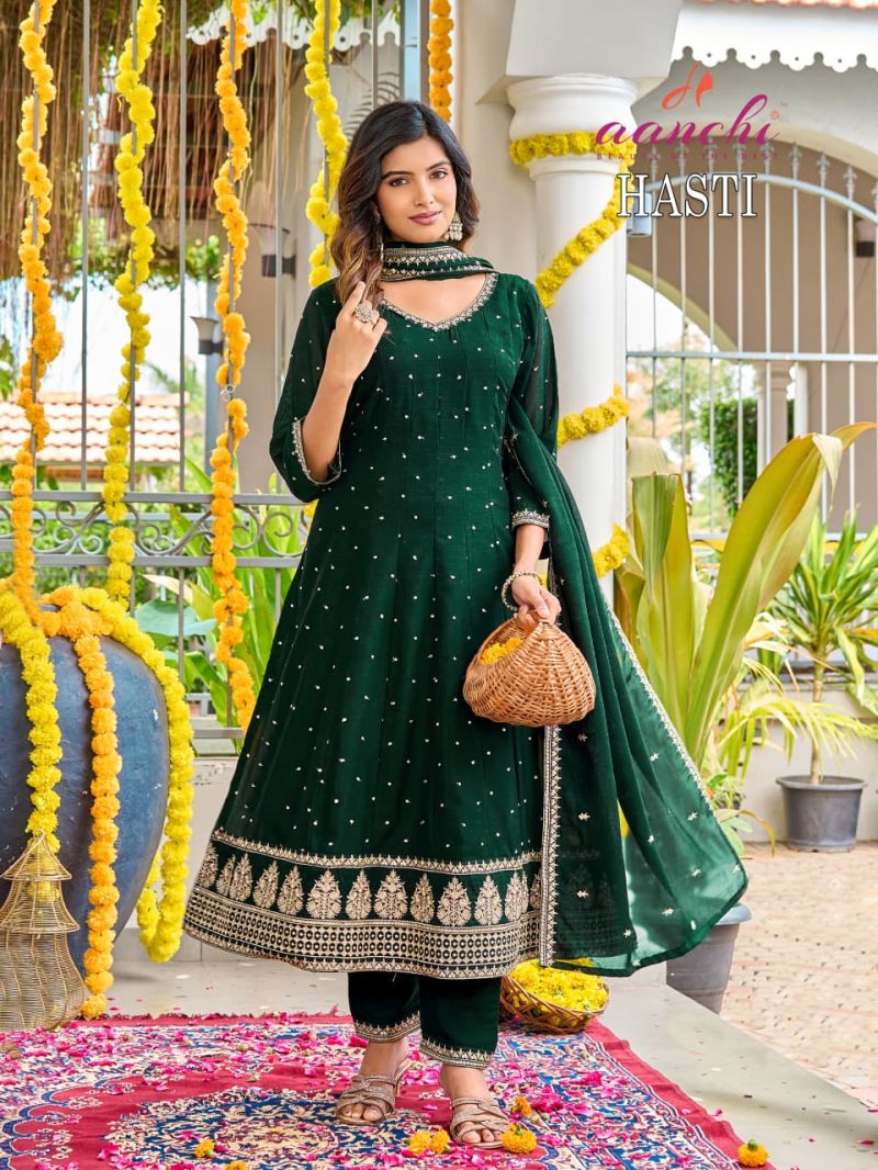Aanchi Hasti Vichitra Embroidred Kurti With Botton Dupatta Set — Wholesale Readymade Suit, Aanchi wholesale from Surat — view 3