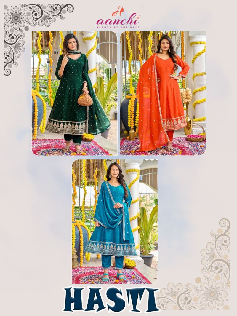 Aanchi Hasti Vichitra Embroidred Kurti With Botton Dupatta Set — Wholesale Readymade Suit, Aanchi wholesale from Surat — view 2