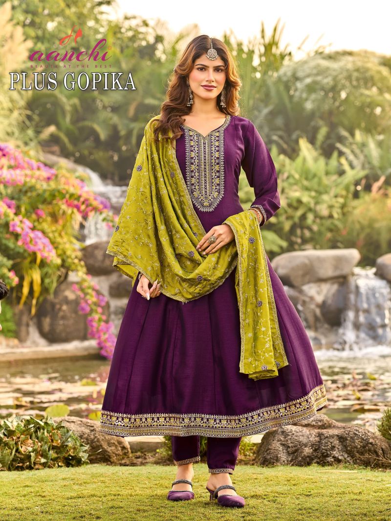 Aanchi Plus Gopika Vichitra Silk Embroidered Kurti With Bottom Dupatta Set — Wholesale Kurtis, Vardan Ethnic wholesale from Surat — view 2