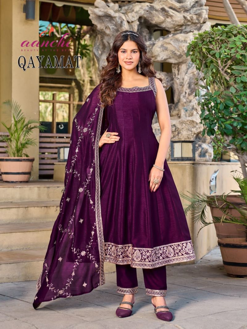 Aanchi Qayamat Vichitra Silk Embroidered Anarkali Readymade Suit — Wholesale Readymade Suit, Aanchi Kurtis Catalog wholesale from Surat — view 3