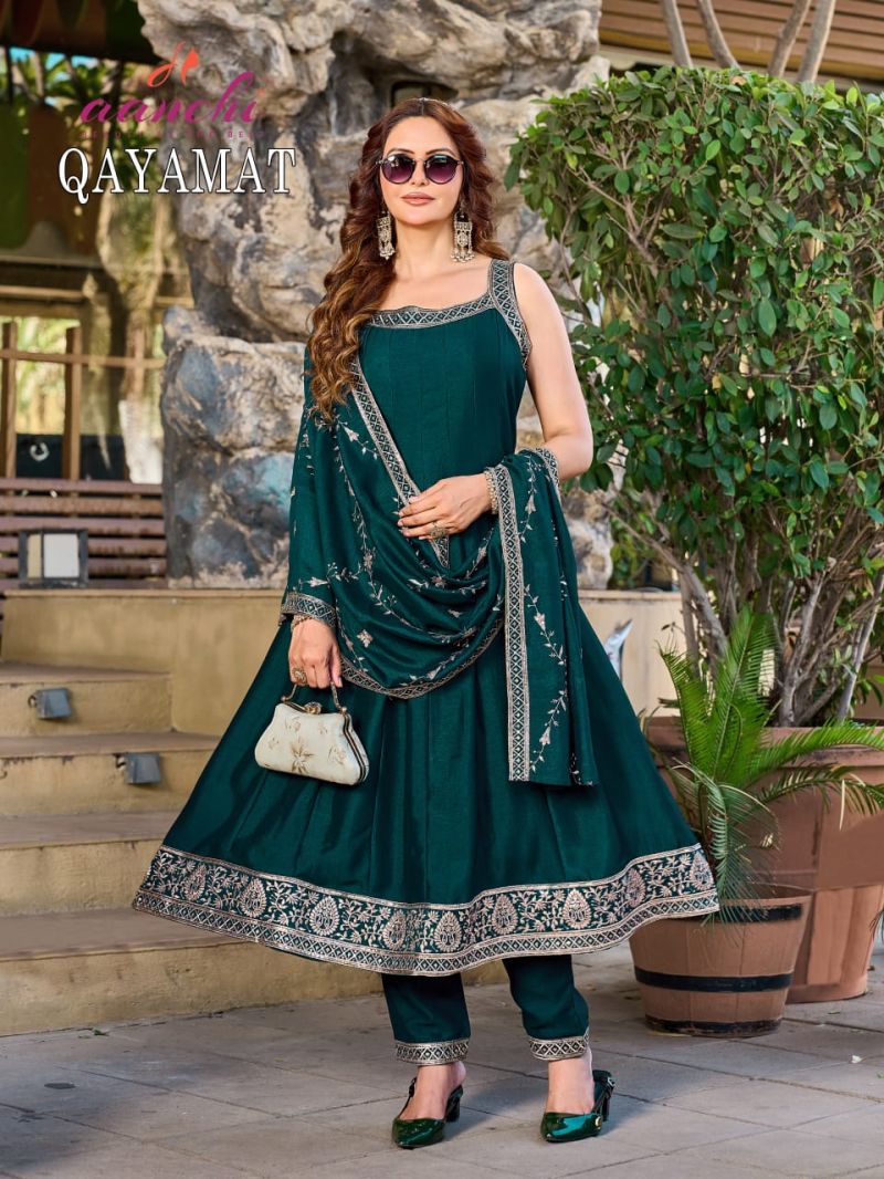 Aanchi Qayamat Vichitra Silk Embroidered Anarkali Readymade Suit — Wholesale Readymade Suit, Aanchi Kurtis Catalog wholesale from Surat — view 2