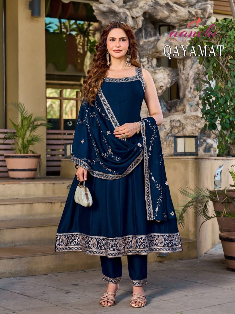 Aanchi Qayamat Vichitra Silk Embroidered Anarkali Readymade Suit