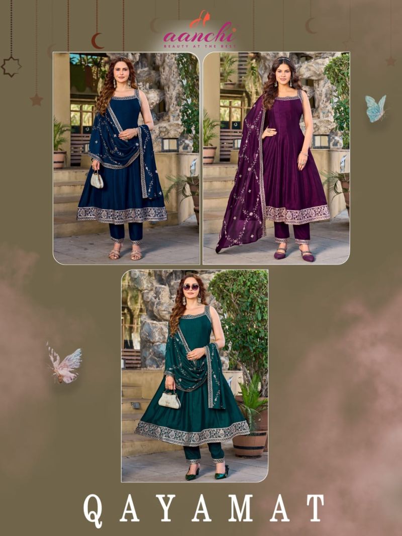 Aanchi Qayamat Vichitra Silk Embroidered Anarkali Readymade Suit — Wholesale Readymade Suit, Aanchi Kurtis Catalog wholesale from Surat — view 4