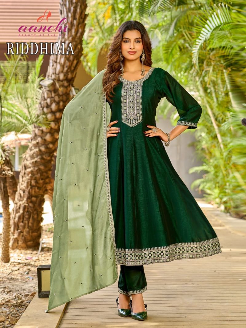 Aanchi Riddhima Vichitra Silk Embroidered Kurti With Bottom Dupatta Set — Wholesale Kurtis, Aanchi wholesale from Surat — view 3