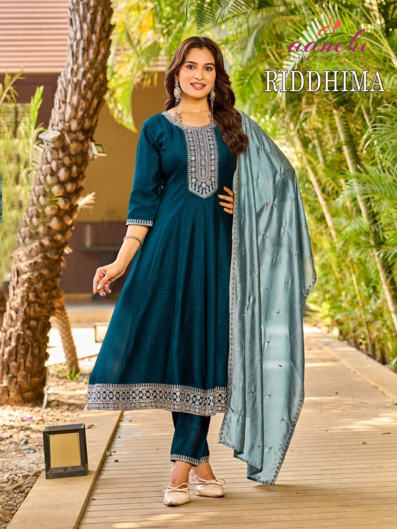 Aanchi Riddhima Vichitra Silk Embroidered Kurti With Bottom Dupatta Set — Wholesale Kurtis, Aanchi wholesale from Surat — view 2