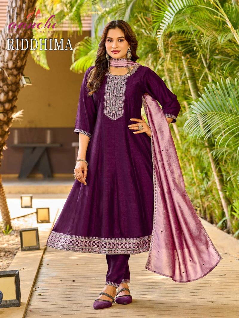 Aanchi Riddhima Vichitra Silk Embroidered Kurti With Bottom Dupatta Set