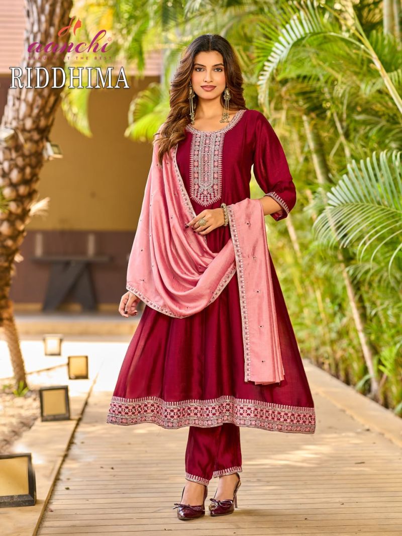 Aanchi Riddhima Vichitra Silk Embroidered Kurti With Bottom Dupatta Set — Wholesale Kurtis, Aanchi wholesale from Surat — view 5