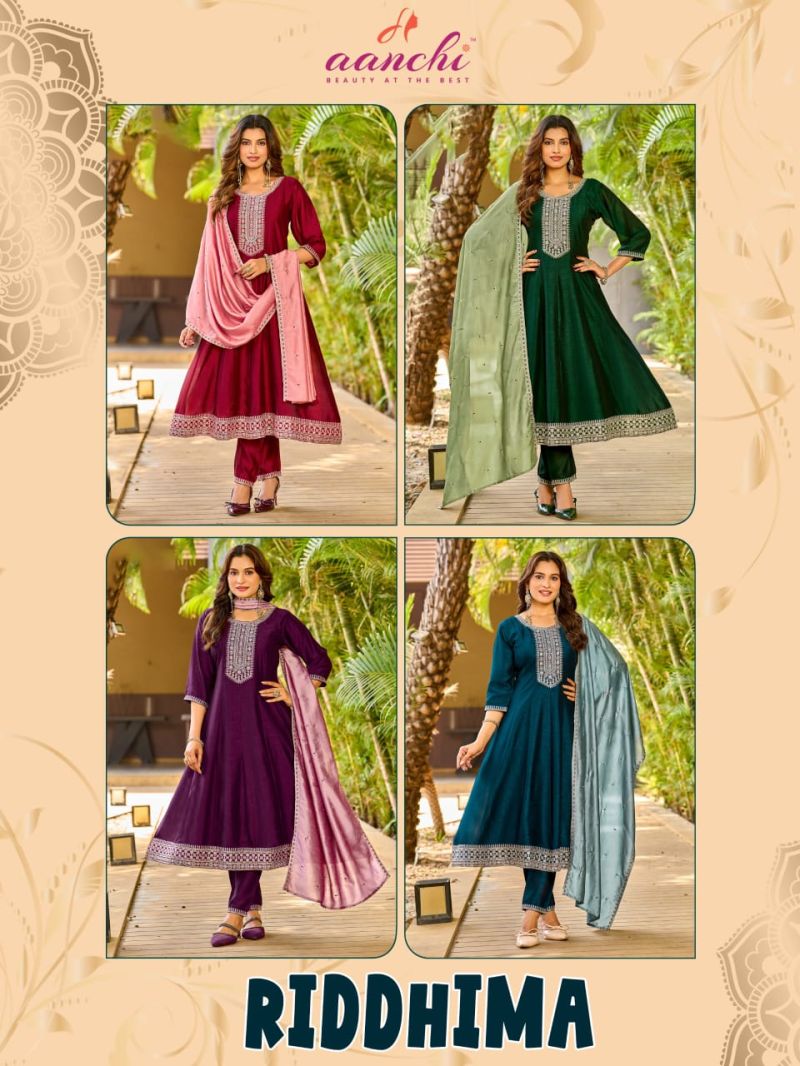 Aanchi Riddhima Vichitra Silk Embroidered Kurti With Bottom Dupatta Set — Wholesale Kurtis, Aanchi wholesale from Surat — view 4