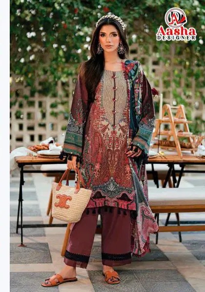 Aasha 1222 A And B Cotton Dupatta Cotton Printed And Embroidered Salwar Kameez Catalog