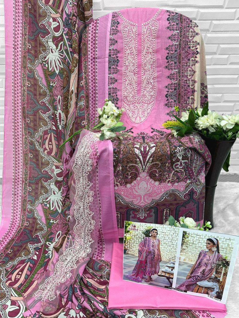 Aasha 1222 A And B Cotton Dupatta Cotton Printed And Embroidered Salwar Kameez Catalog — Cotton Dress Material, Vardan Ethnic wholesale from Surat — view 3