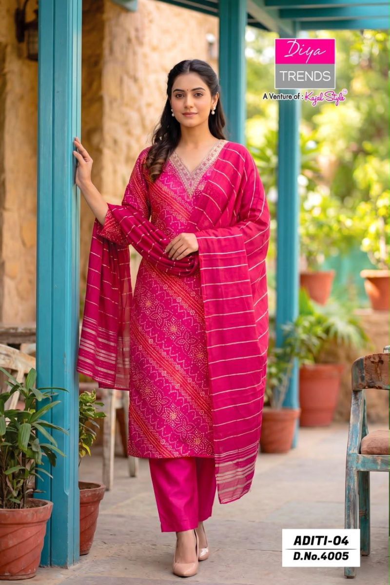 Aditi Vol 4 By Diya Trends Rayon Printed Kurti With Bottom Dupatta Set — Wholesale, Diya Trends wholesale from Surat — view 3