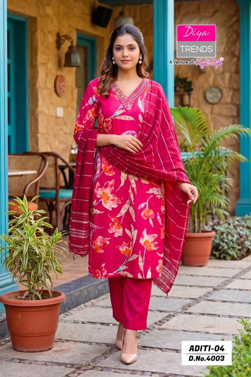 Aditi Vol 4 By Diya Trends Rayon Printed Kurti With Bottom Dupatta Set — Wholesale, Diya Trends wholesale from Surat — view 2