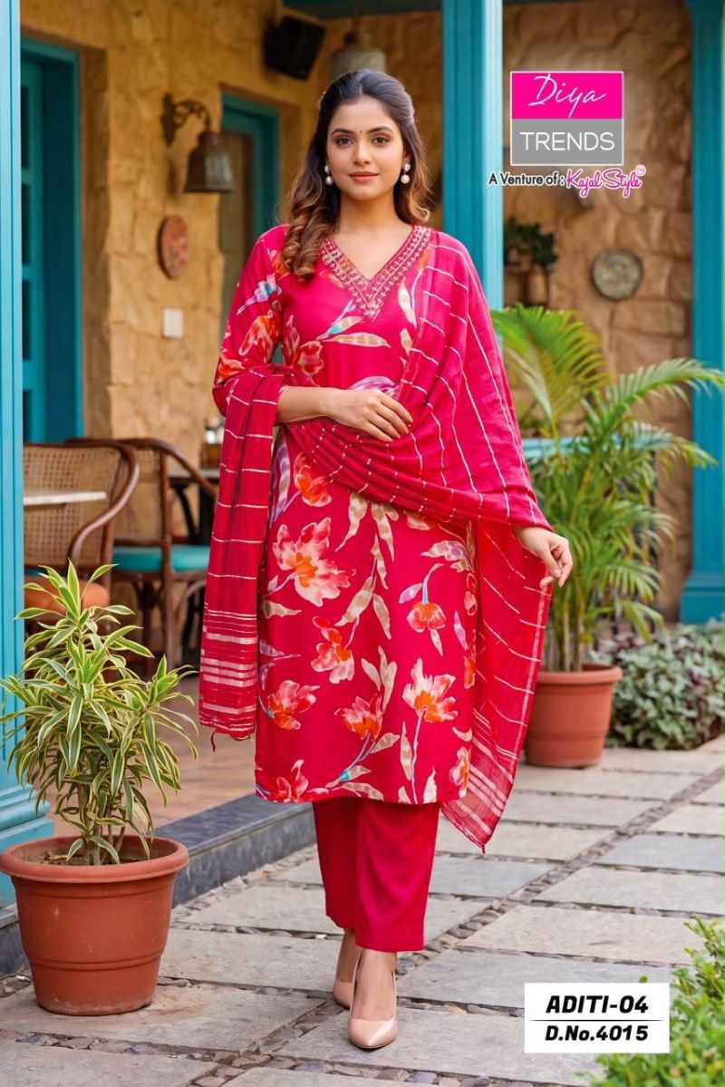 Aditi Vol 4 By Diya Trends Rayon Printed Kurti With Bottom Dupatta Set — Wholesale, Diya Trends wholesale from Surat — view 4