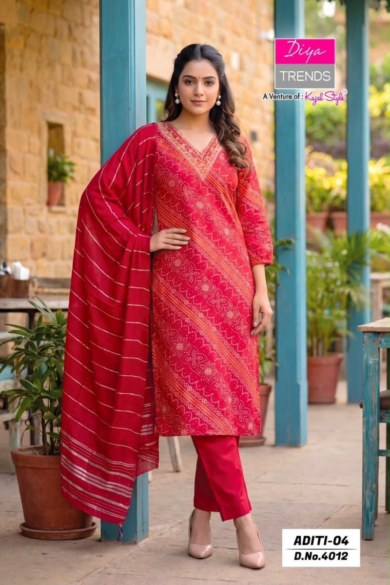 Aditi Vol 4 By Diya Trends Rayon Printed Kurti With Bottom Dupatta Set