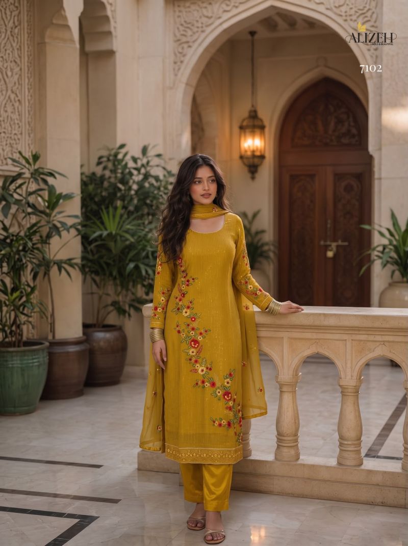 Alizeh 7102 To 7105 Georgette Sequence Embroidered Readymade Suit — Wholesale Readymade Suit, Alizeh wholesale from Surat — view 4