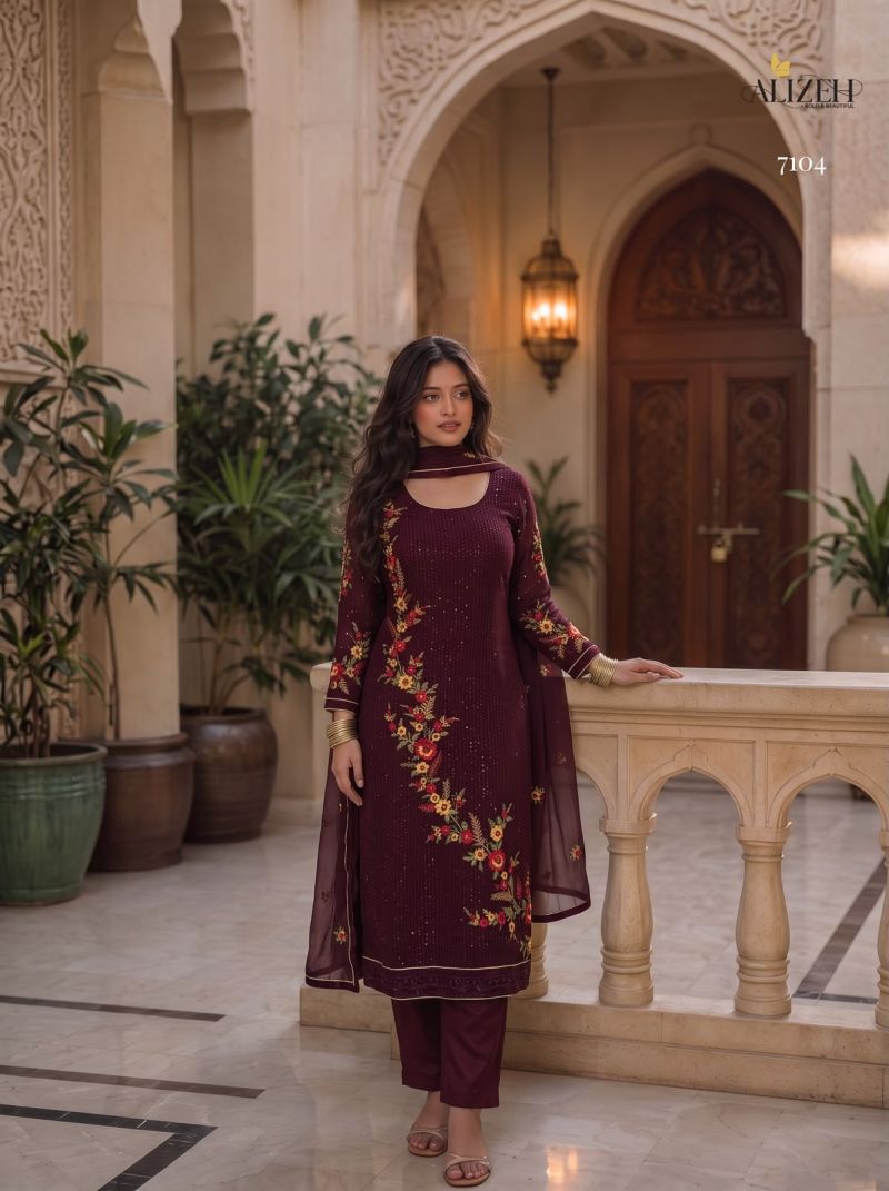 Alizeh 7102 To 7105 Georgette Sequence Embroidered Readymade Suit — Wholesale Readymade Suit, Alizeh wholesale from Surat — view 3