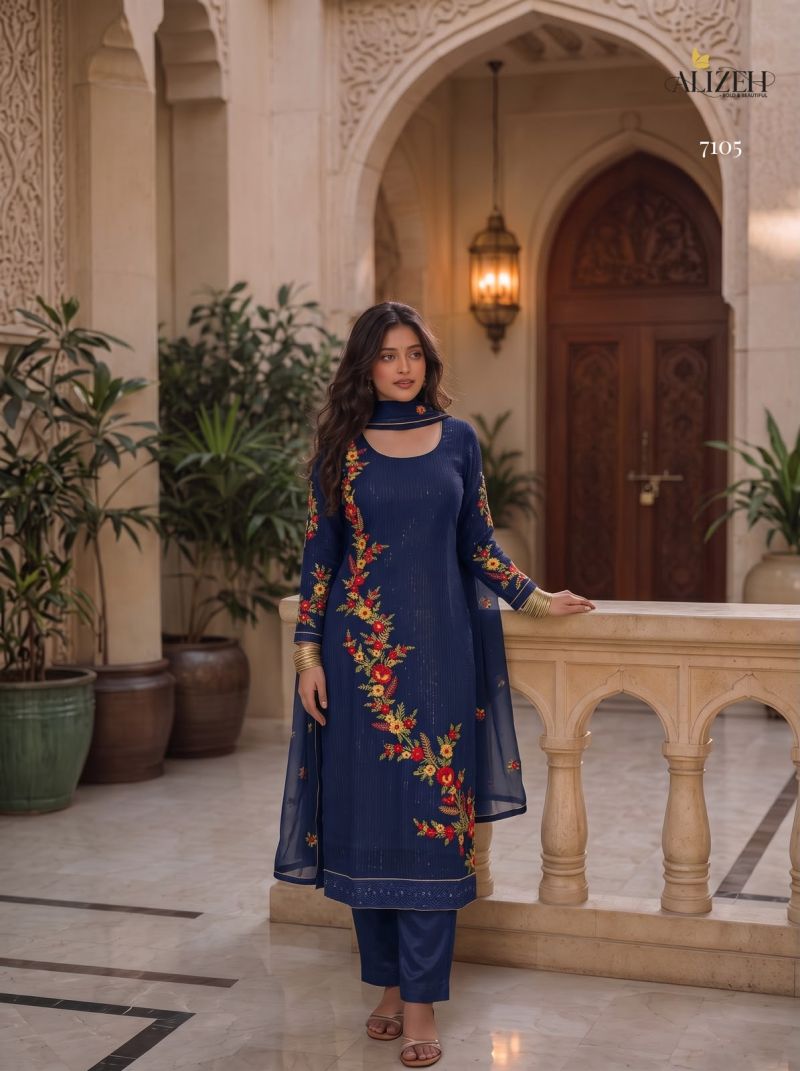Alizeh 7102 To 7105 Georgette Sequence Embroidered Readymade Suit — Wholesale Readymade Suit, Alizeh wholesale from Surat — view 2