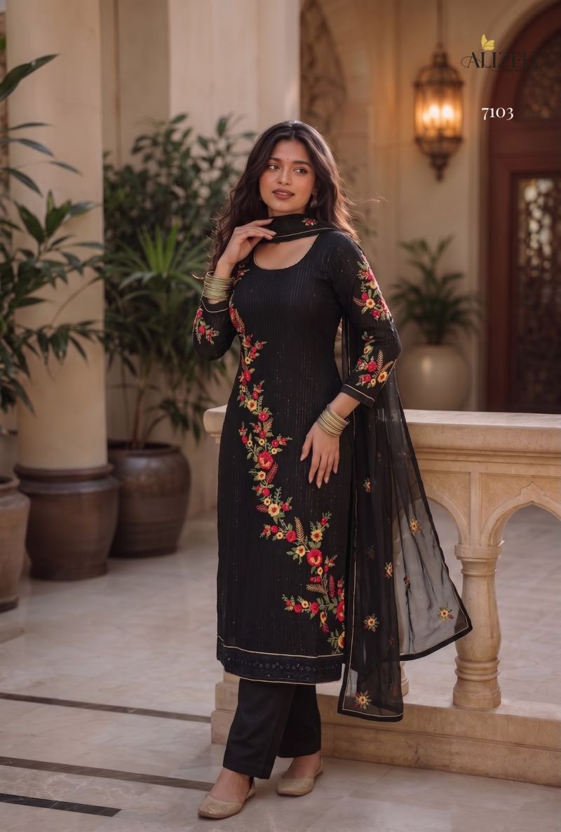 Alizeh 7102 To 7105 Georgette Sequence Embroidered Readymade Suit