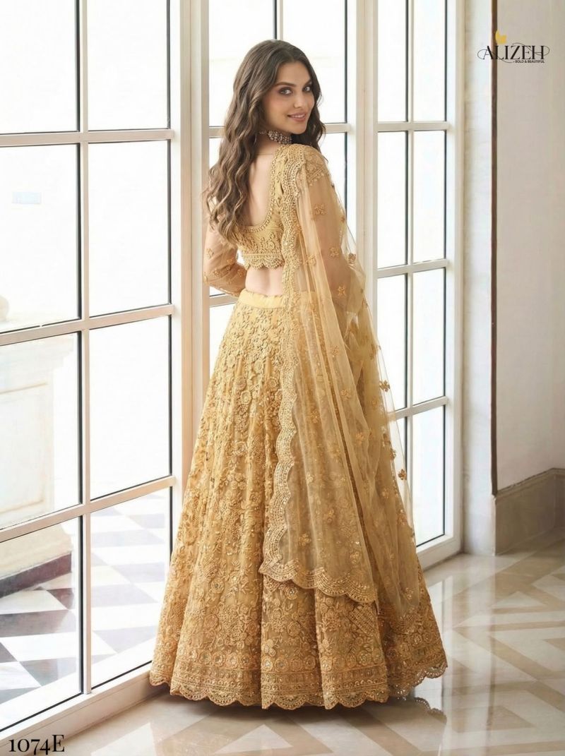 Alizeh Golden Special Butterfly Net Designer Lehenga Choli Set — Wholesale Lehenga, Alizeh wholesale from Surat — view 12