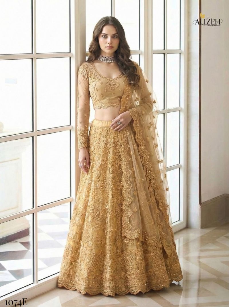 Alizeh Golden Special Butterfly Net Designer Lehenga Choli Set — Wholesale Lehenga, Alizeh wholesale from Surat — view 11