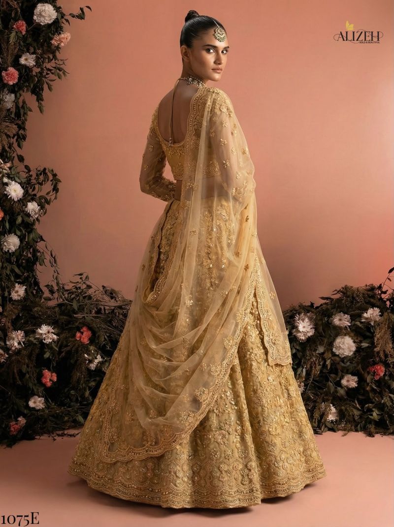 Alizeh Golden Special Butterfly Net Designer Lehenga Choli Set — Wholesale Lehenga, Alizeh wholesale from Surat — view 10