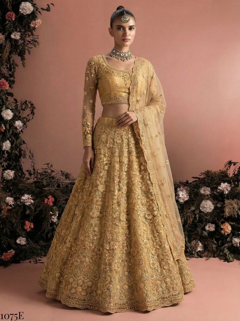 Alizeh Golden Special Butterfly Net Designer Lehenga Choli Set