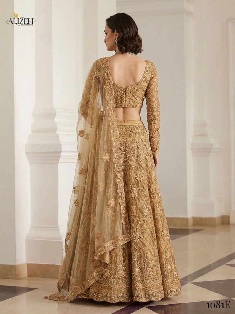 Alizeh Golden Special Butterfly Net Designer Lehenga Choli Set — Wholesale Lehenga, Alizeh wholesale from Surat — view 9