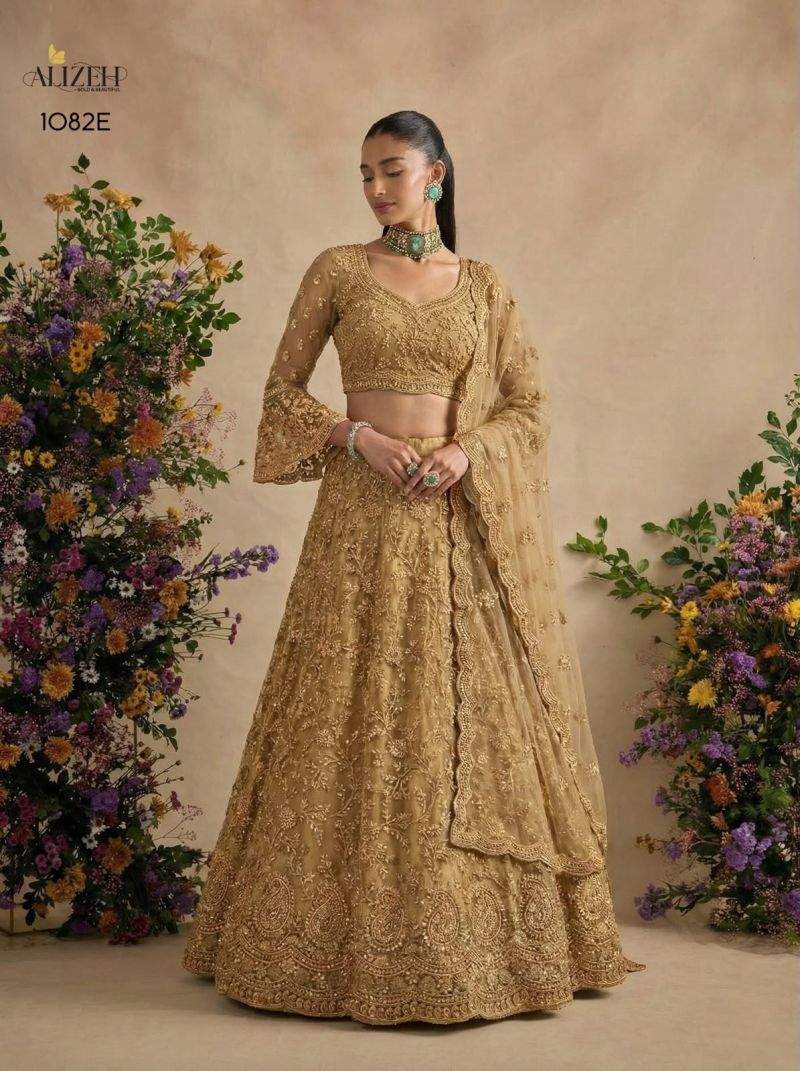 Alizeh Golden Special Butterfly Net Designer Lehenga Choli Set — Wholesale Lehenga, Alizeh wholesale from Surat — view 7
