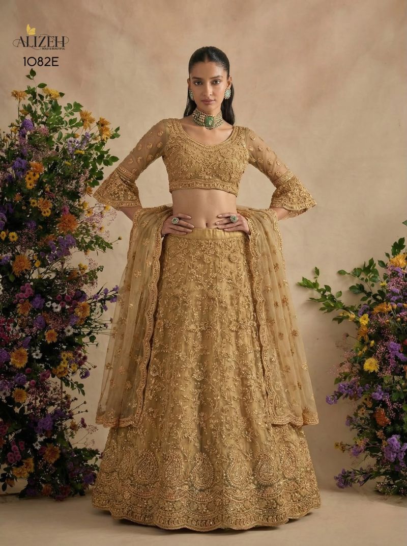 Alizeh Golden Special Butterfly Net Designer Lehenga Choli Set — Wholesale Lehenga, Alizeh wholesale from Surat — view 6