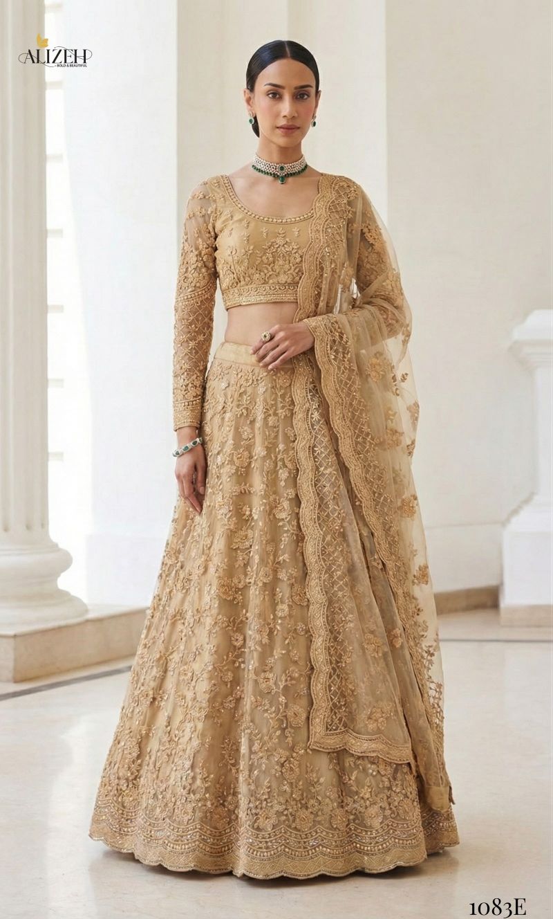 Alizeh Golden Special Butterfly Net Designer Lehenga Choli Set — Wholesale Lehenga, Alizeh wholesale from Surat — view 5