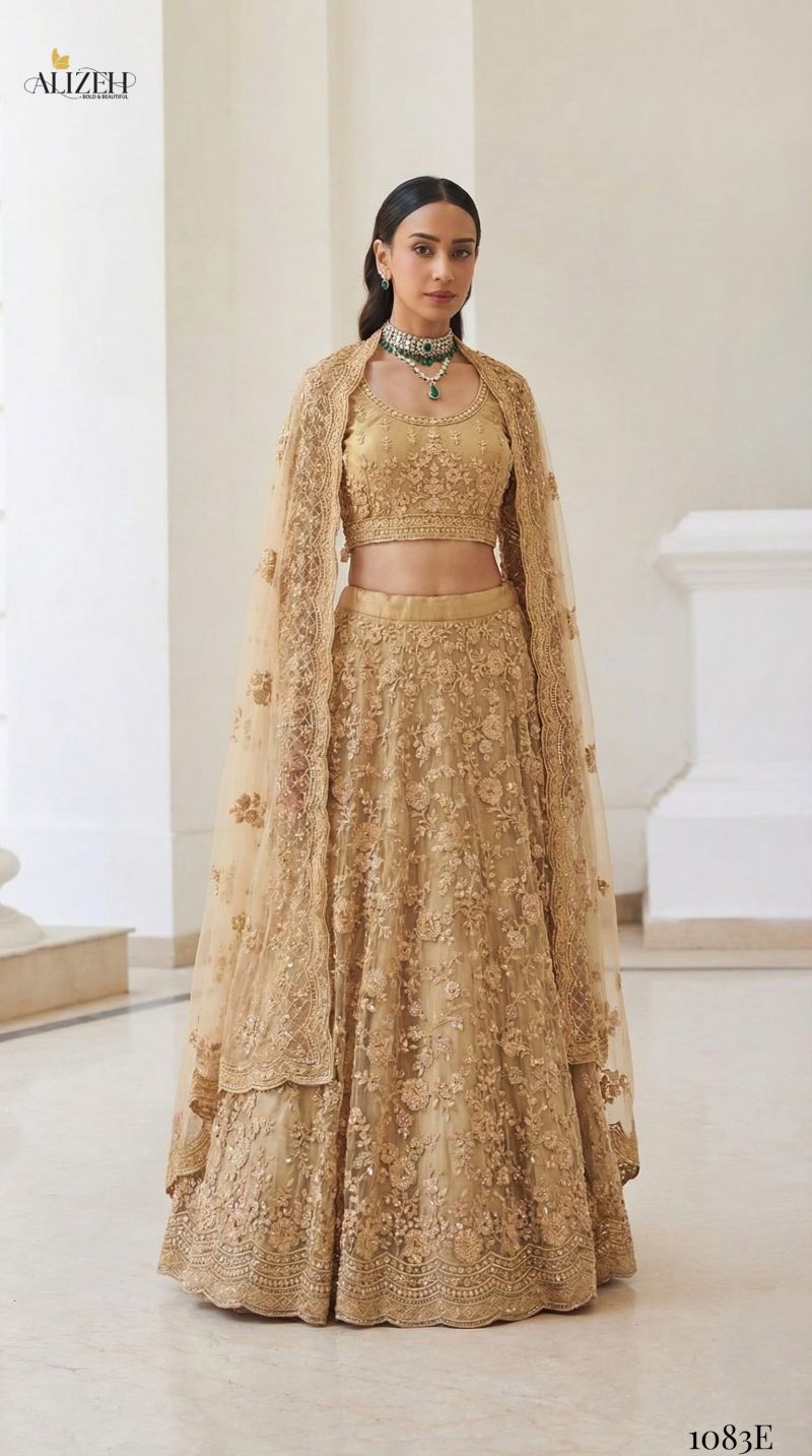 Alizeh Golden Special Butterfly Net Designer Lehenga Choli Set — Wholesale Lehenga, Alizeh wholesale from Surat — view 4