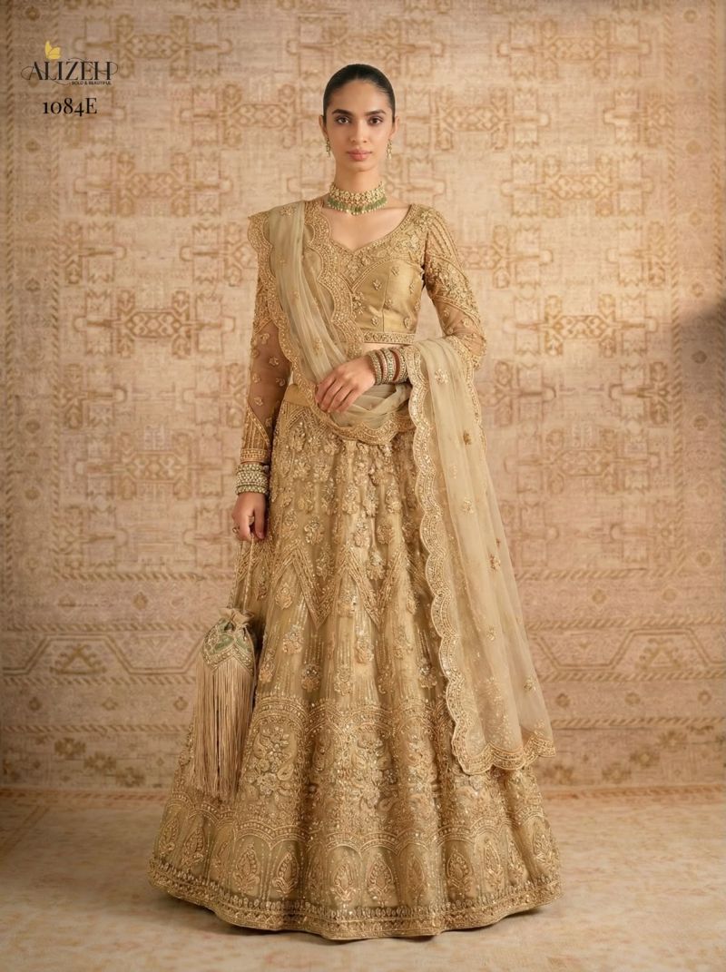 Alizeh Golden Special Butterfly Net Designer Lehenga Choli Set — Wholesale Lehenga, Alizeh wholesale from Surat — view 2