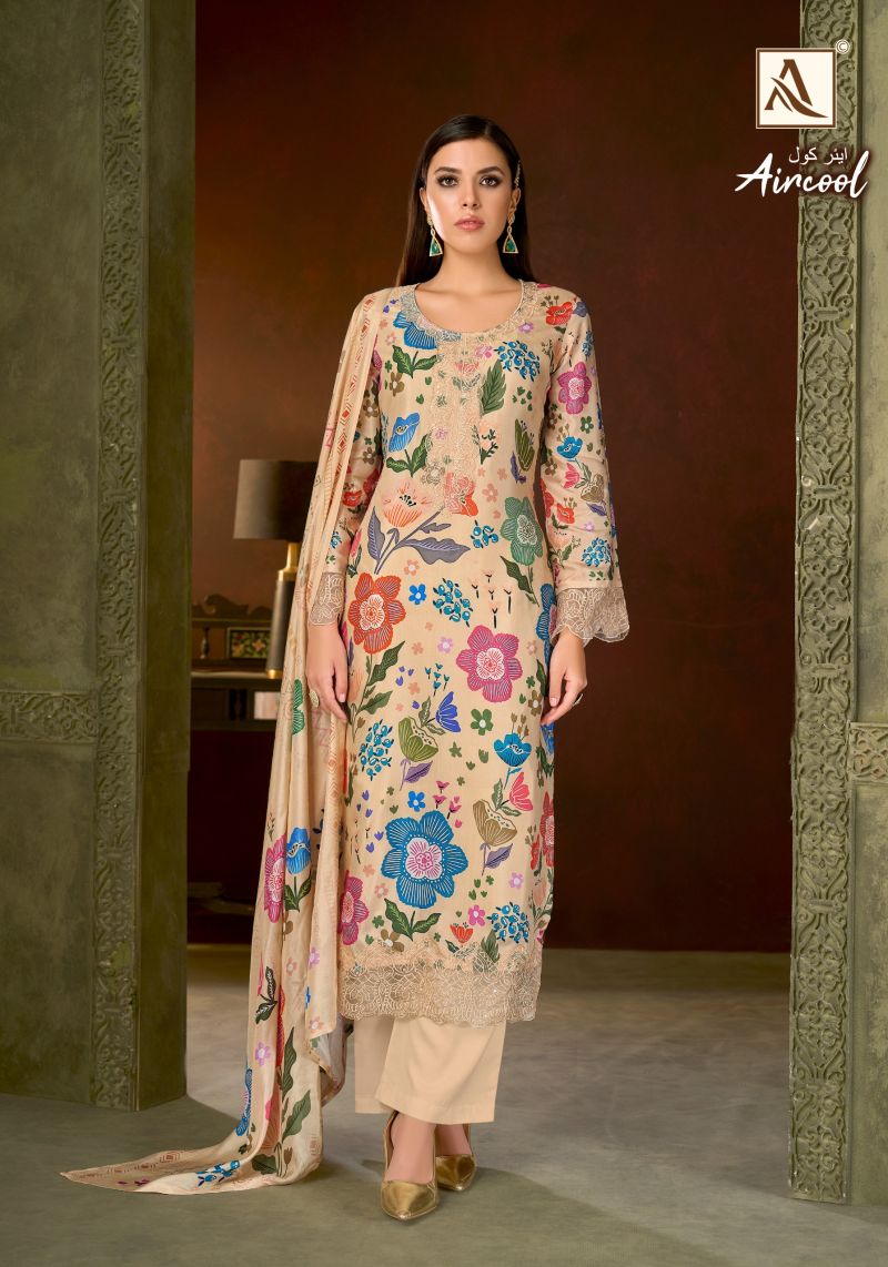 Alok Aircool Viscose Maslin Digital Print Embroidered Dress Material — Wholesale Dress Material, Alok wholesale from Surat — view 2