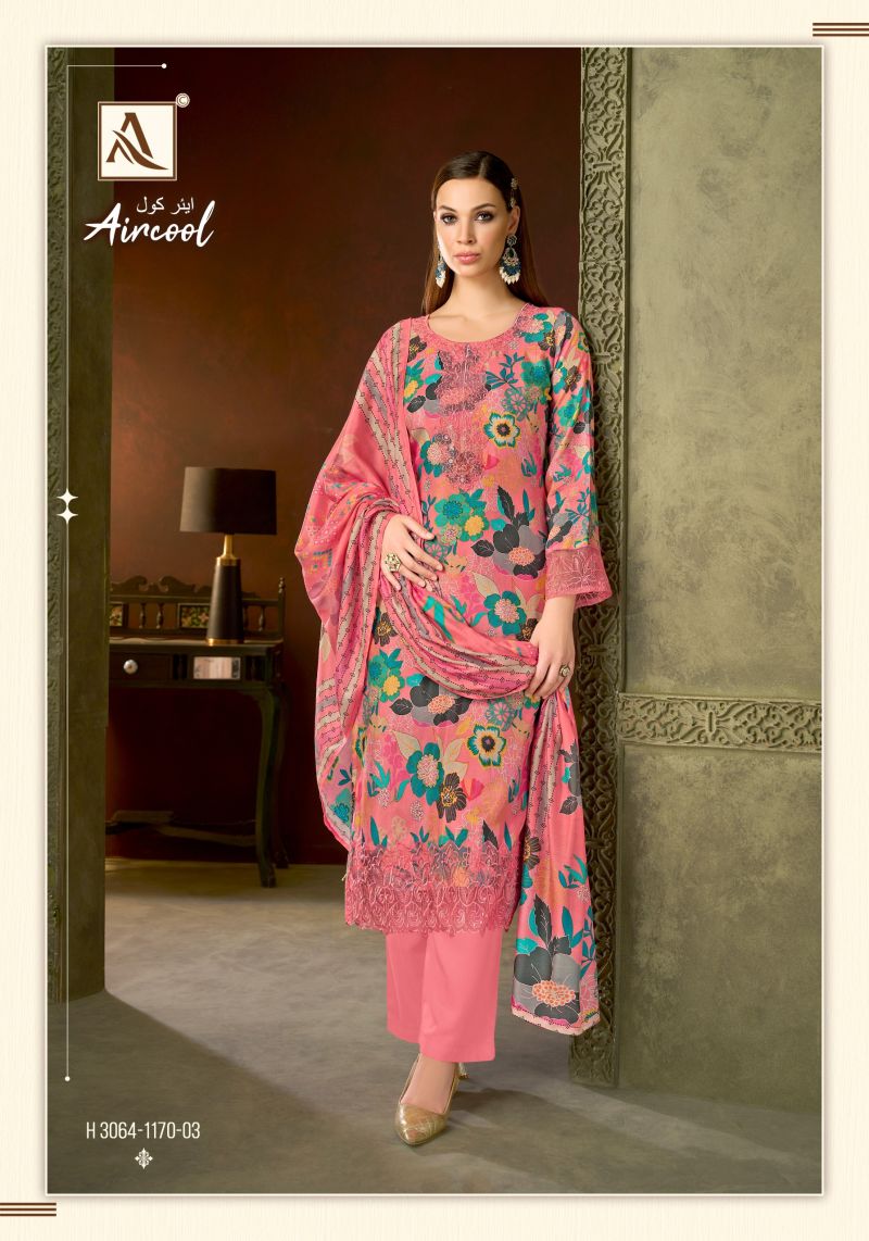 Alok Aircool Viscose Maslin Digital Print Embroidered Dress Material — Wholesale Dress Material, Alok wholesale from Surat — view 3