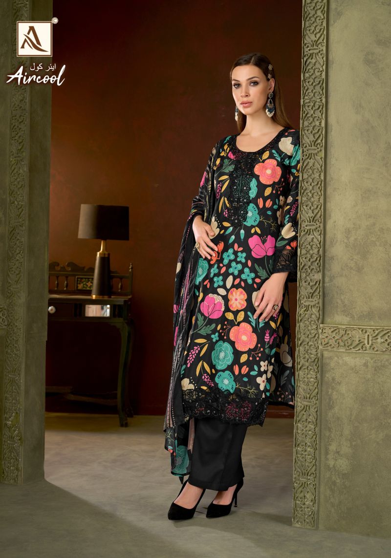 Alok Aircool Viscose Maslin Digital Print Embroidered Dress Material — Wholesale Dress Material, Alok wholesale from Surat — view 4